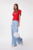 Pantalone In Denim Chino Doppia Pence Wide Leg • Blu