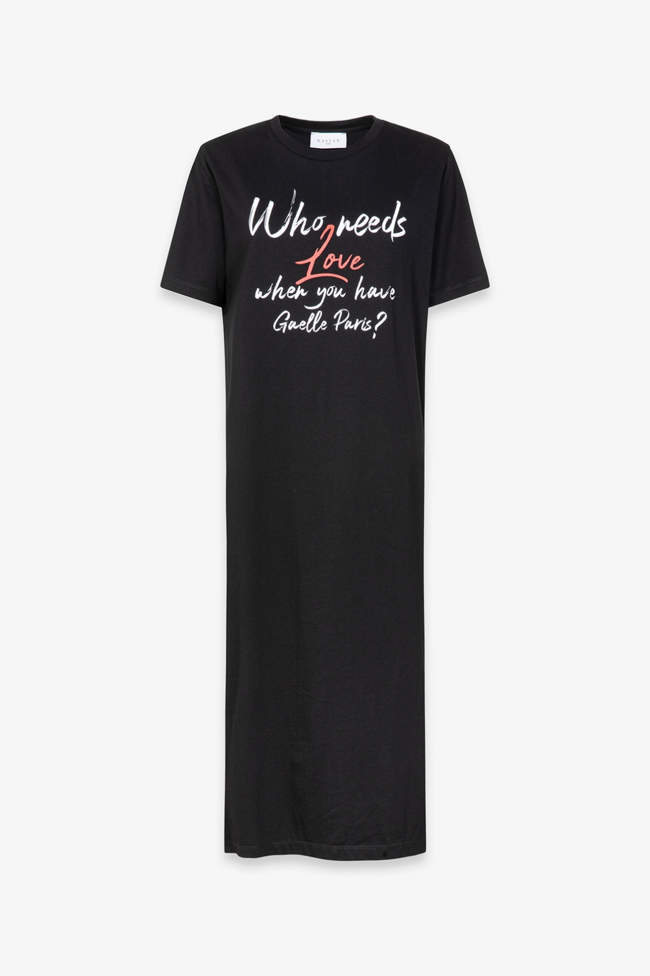 Abito Lungo In Jersey Paricollo Mezza Manica Con Spacco Laterale • Nero