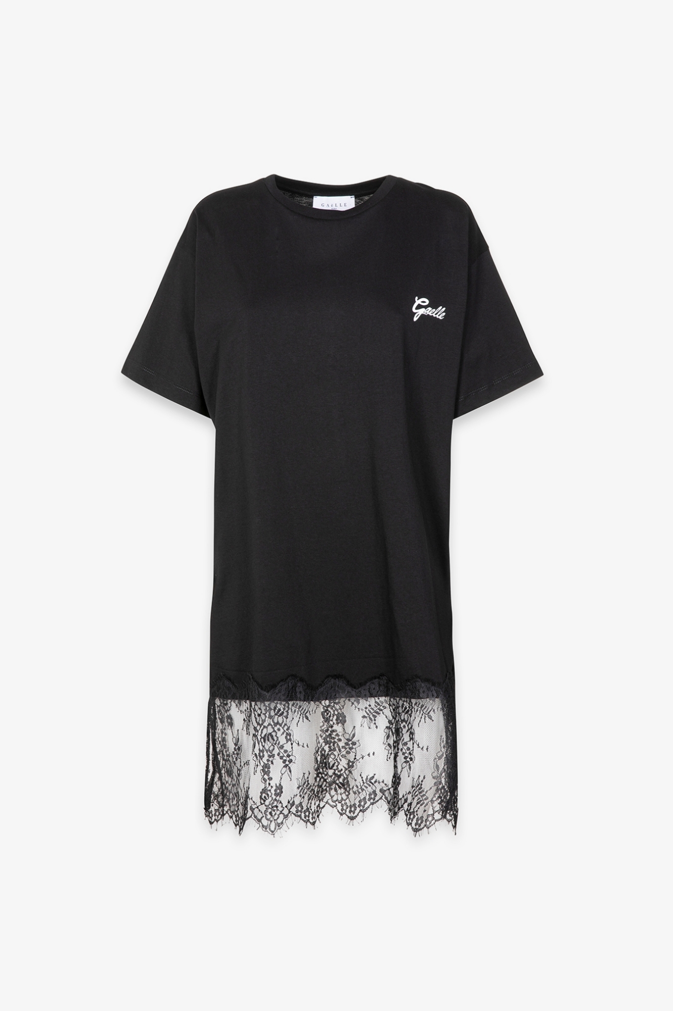 Abito Paricollo Mezza Manica In Jersey Con Dettaglio Al Fondo Con Balza In Pizzo • Nero