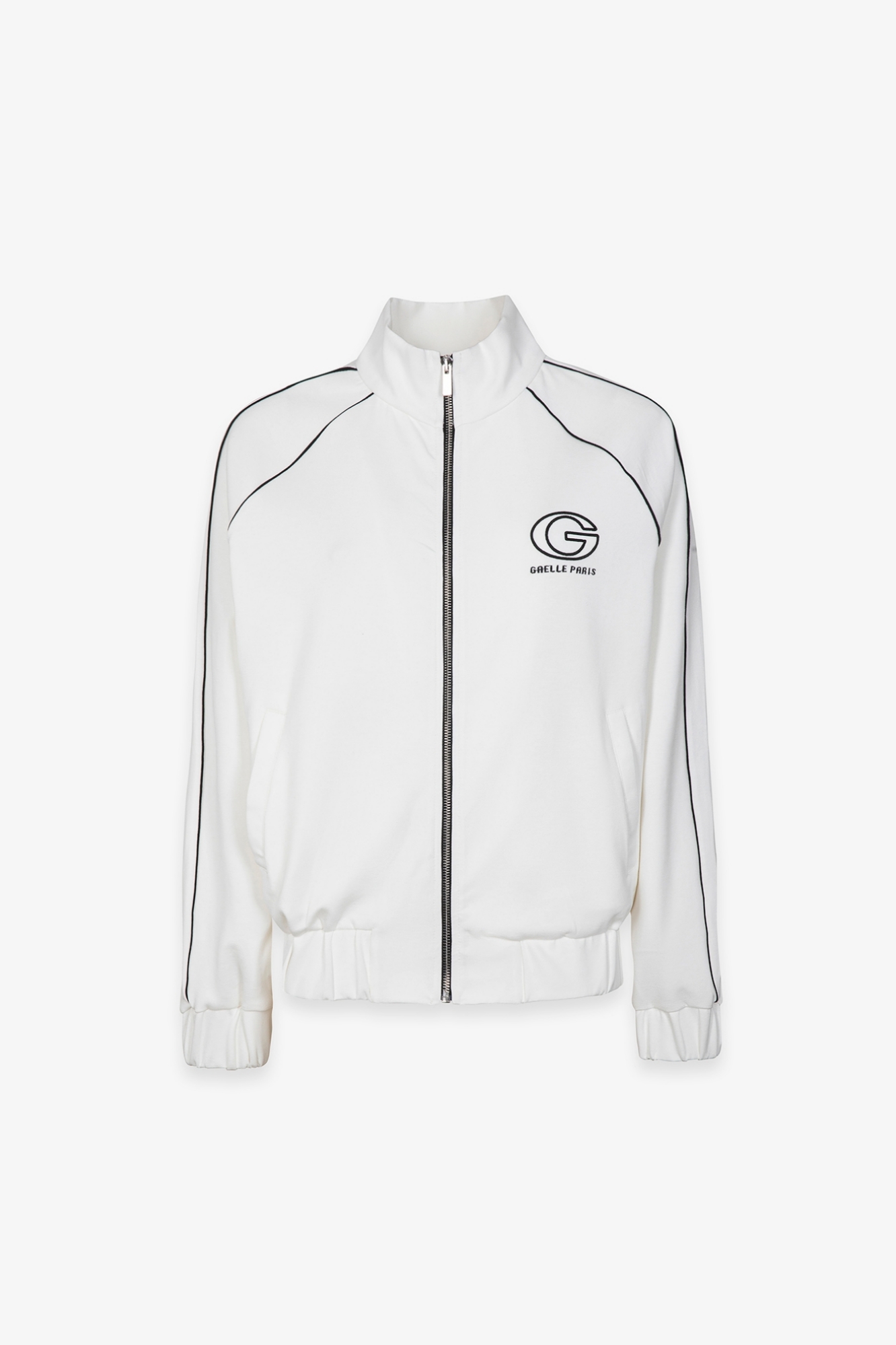 Felpa All Zip In Interlock Con Taglio Raglan E Aggiunta Di Piping Nero Ricamo Lato Cuore • Bianco