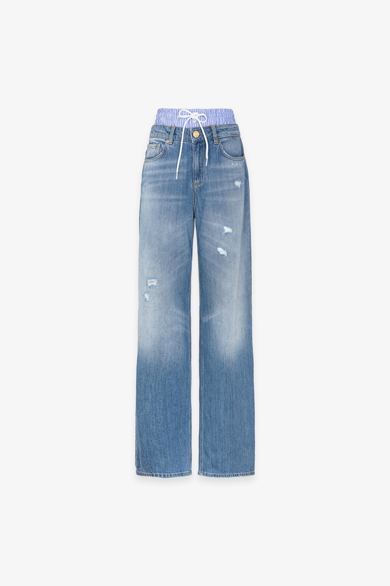 PANTALONE IN DENIM BOY LONG CON DOPPIA VITA IN POPELINE RIGATO
