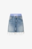 Short In Denim Con Doppia Vita In Popeline Rigato • Blu