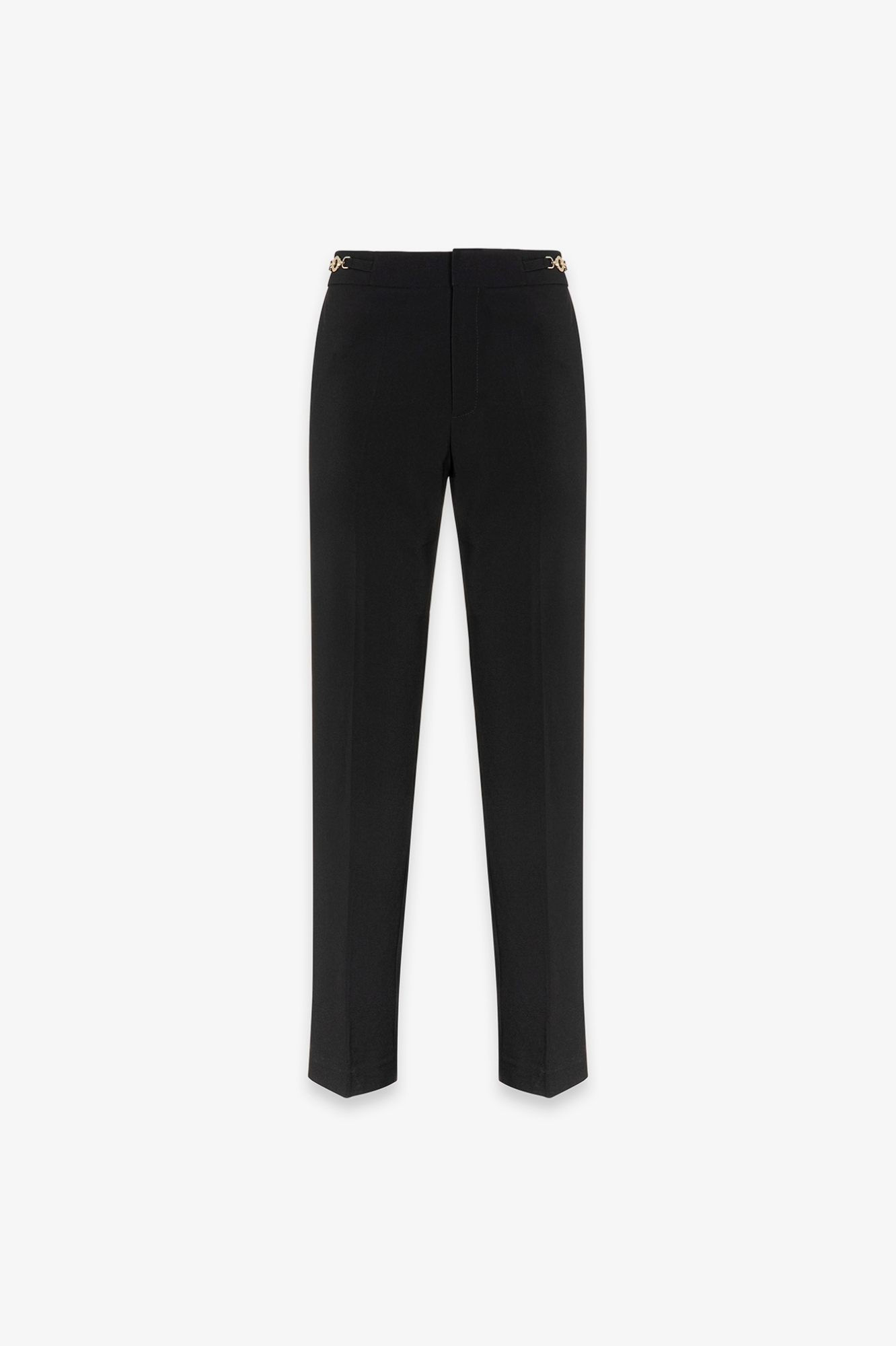 Pantalone Slim In Cady Con Morsetti Oro Su Cinto • Nero