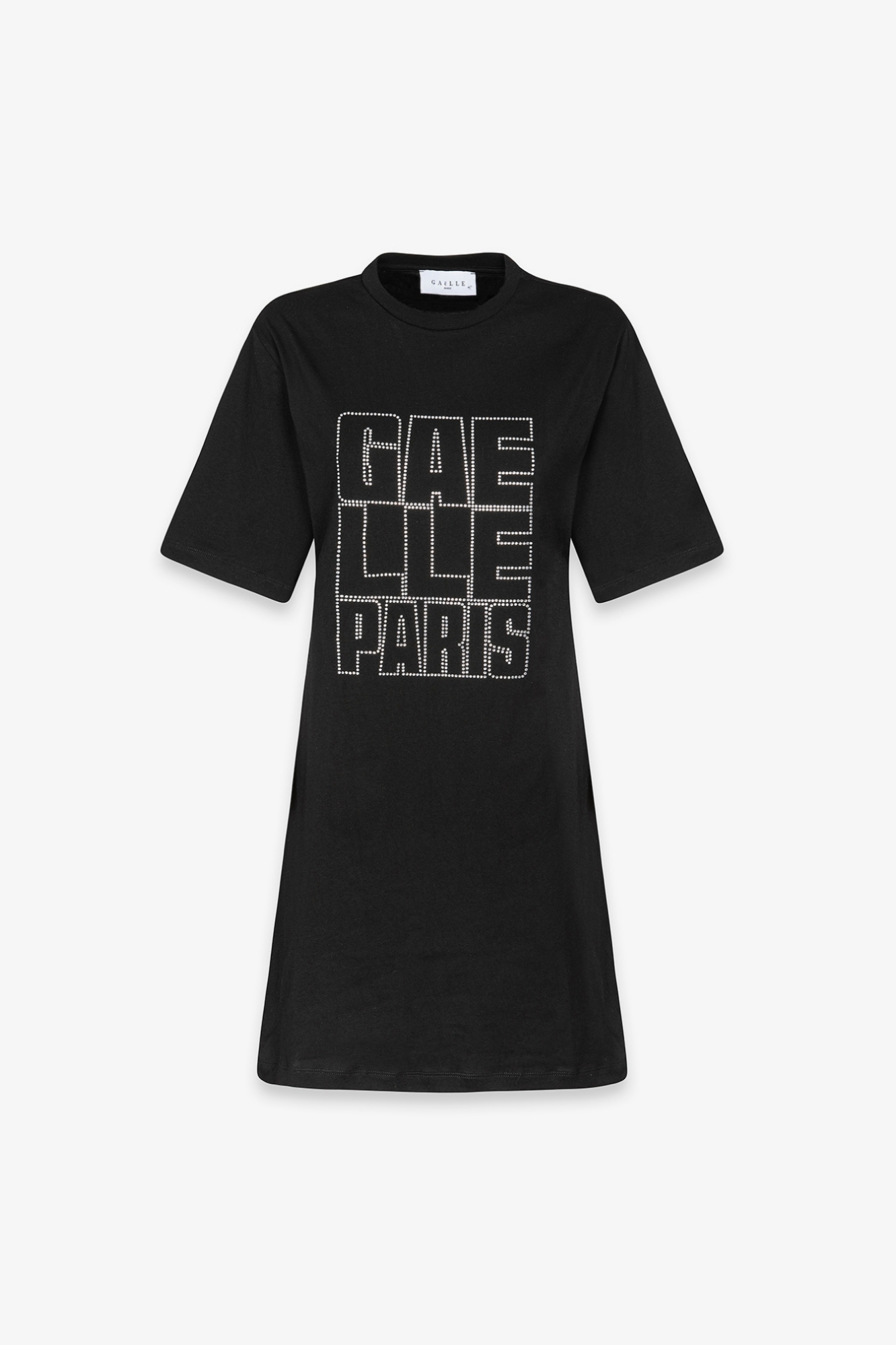 Abito Corto Paricollo Mezza Manica Con Appl. Strass E Dettaglio Apertura Sul Retro • Nero