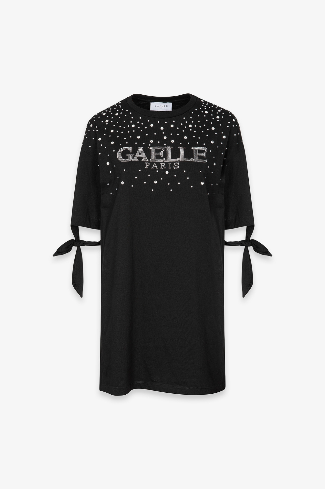 Abito Corto Paricollo Con Dettaglio Nodo Alla Manica • Nero