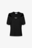 T-Shirt Paricollo Mezza Manica Con Dettaglio Tagli Su Spalle Applicazione Logo • Nero