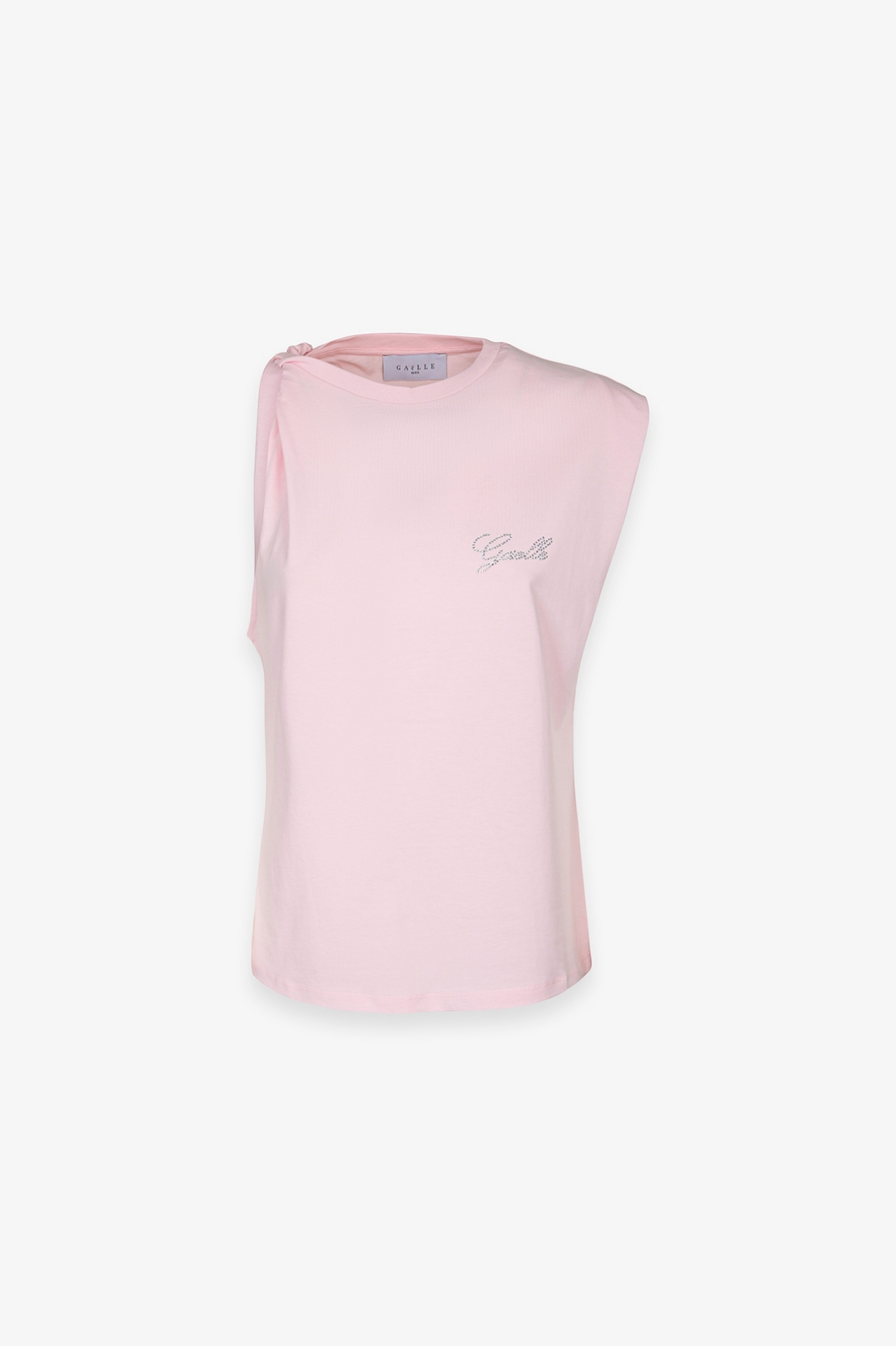 T-Shirt Smanicata Con Dettaglio Sul Davanti E Logo Strass Lato Cuore • Rosa