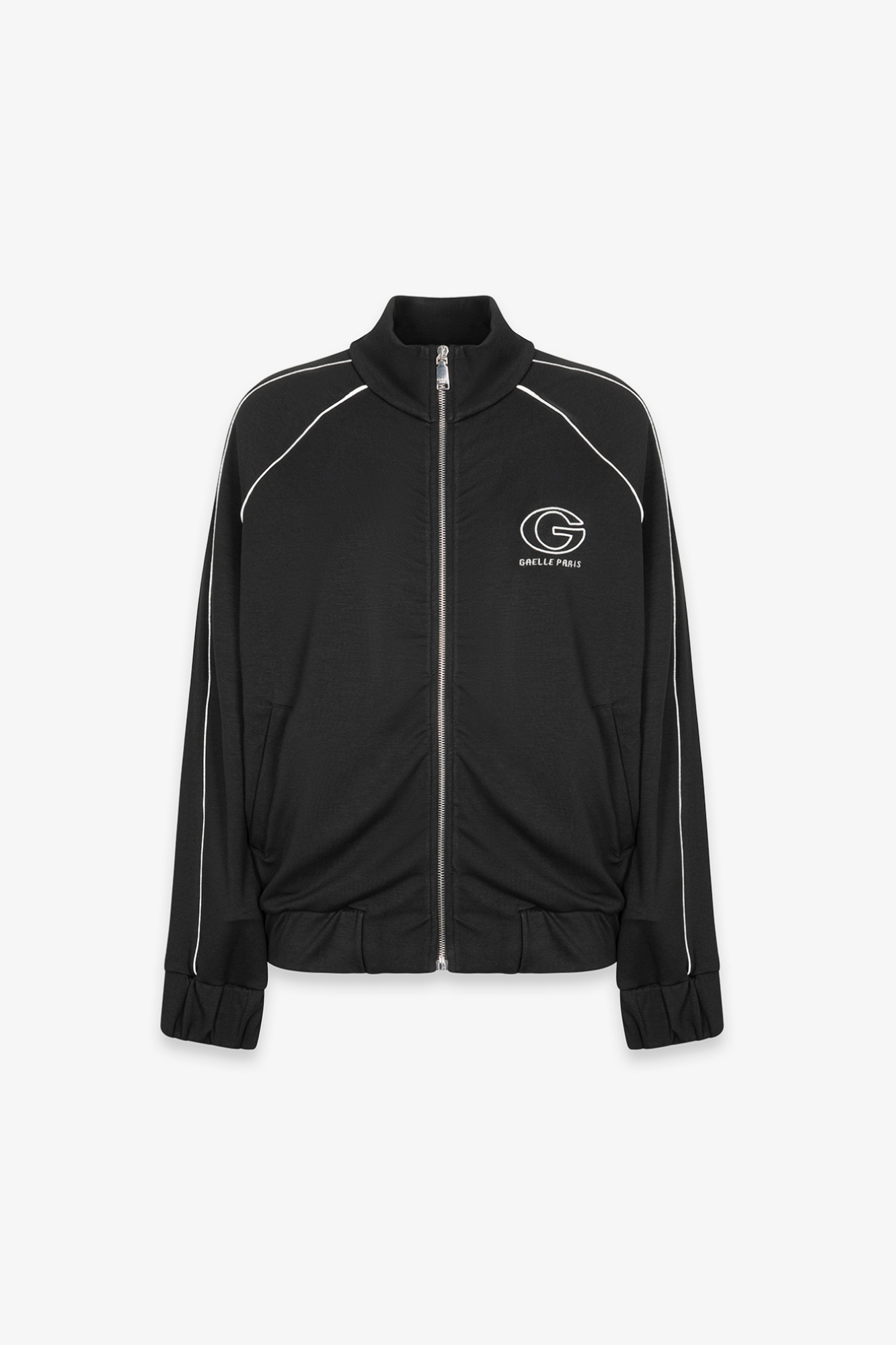 Felpa All Zip In Interlock Con Taglio Raglan E Aggiunta Di Piping Nero Ricamo Lato Cuore • Nero