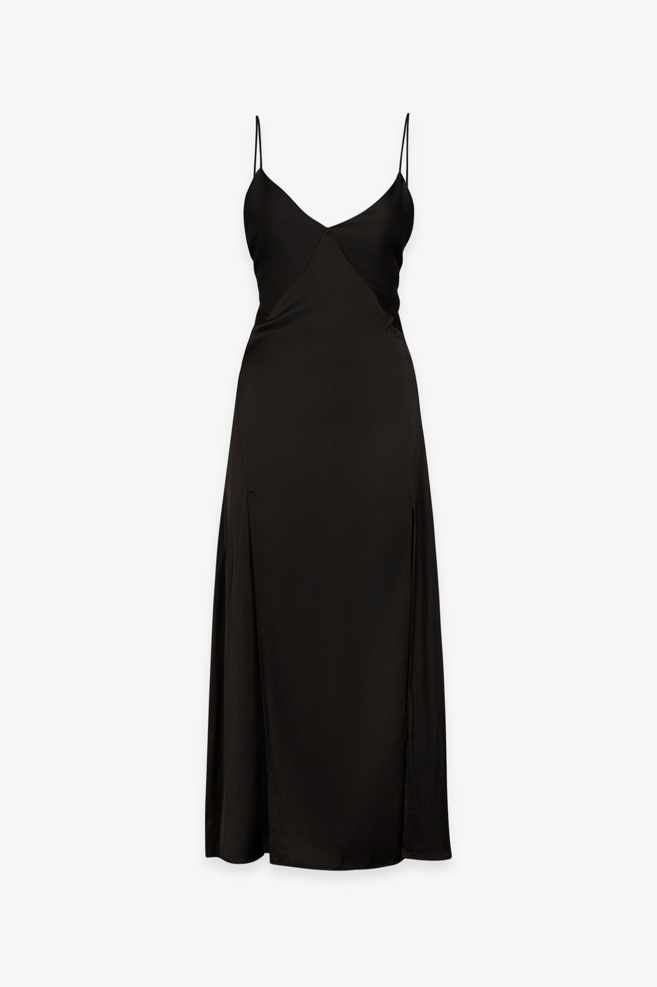 Abito Midi In Raso Con Spacchi • Nero